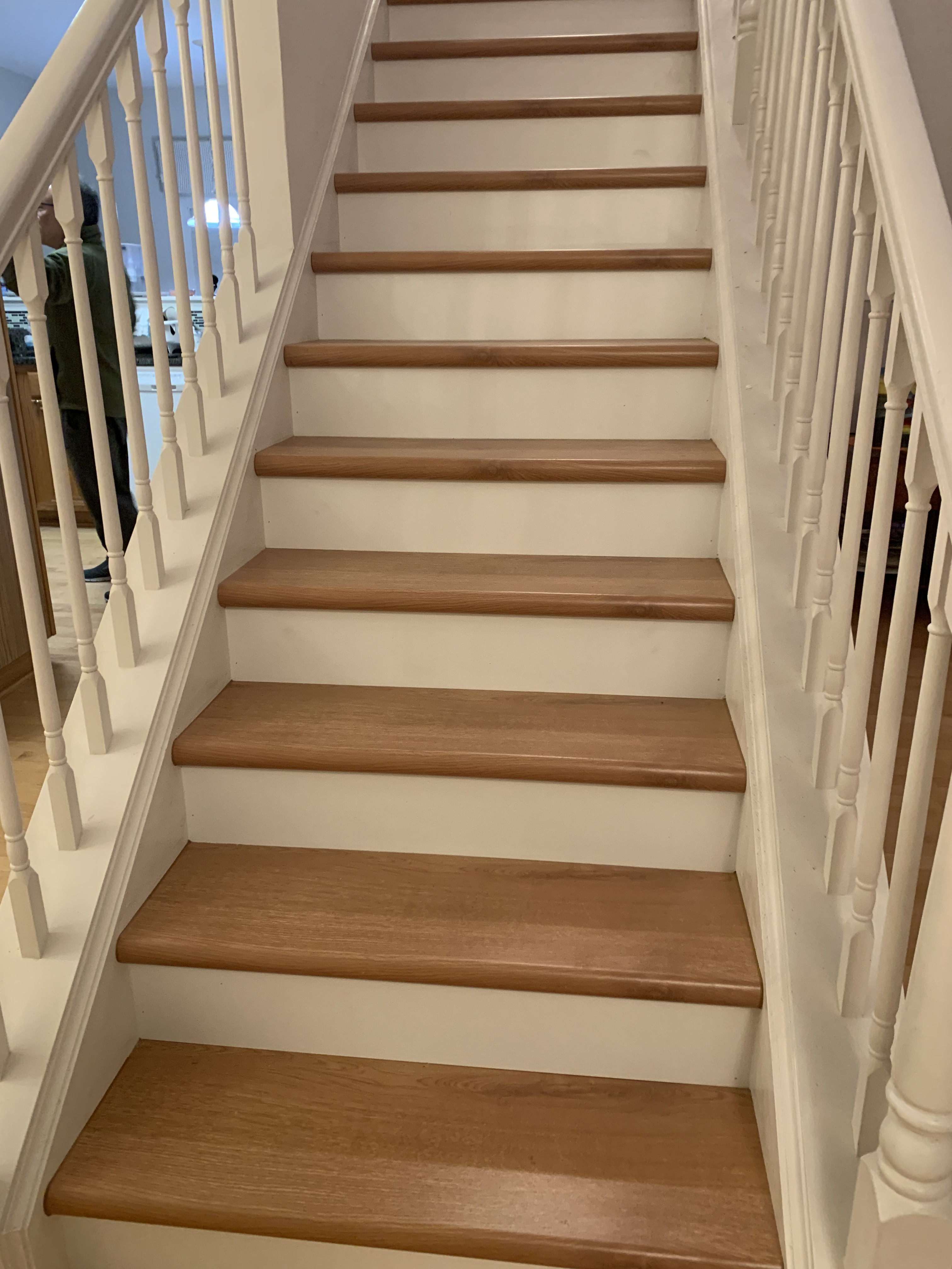 Hardwood stair treads with white risers